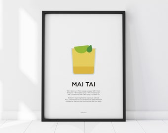 Mai tai cocktail print – Cocktails art – Cocktail recipe – Rum lover gift – Rum gifts – Tiki cocktail – Bar – Kitchen art – Kitchen poster