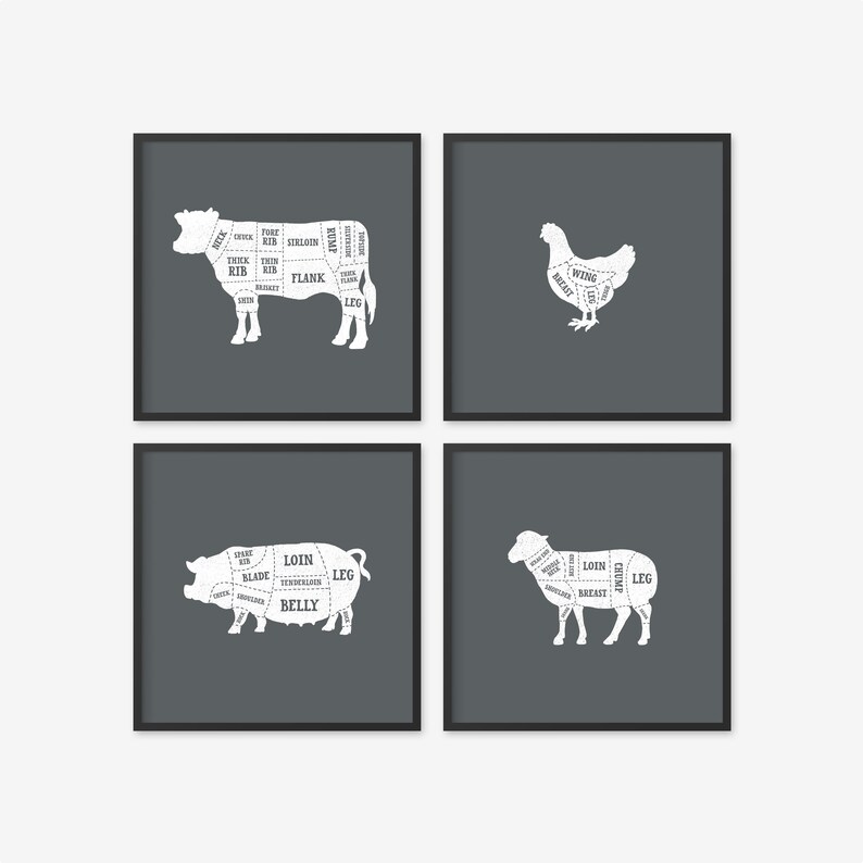 Butcher Cuts Prints Set of 4 Butcher Poster Butcher Chart Etsy