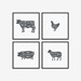 Set of 4 Butcher Prints, Butcher Posters, Butcher Chart, Butcher Guide, Butcher Diagram, Meat Cuts, Kitchen Art, Kitchen Decor, Foodie Gift