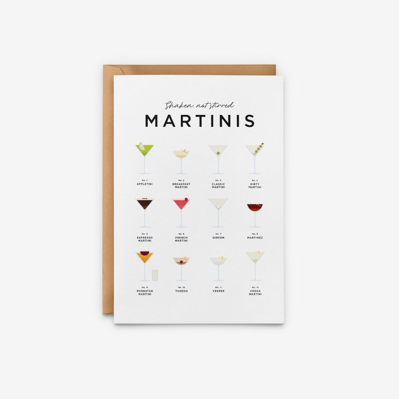 Martini Cocktails Recipe Card Shaken Not Stirred Christmas image 1