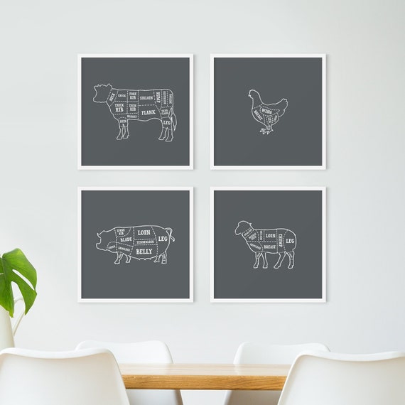 Butcher diagram prints Butcher poster Set of 4 butcher prints Butcher