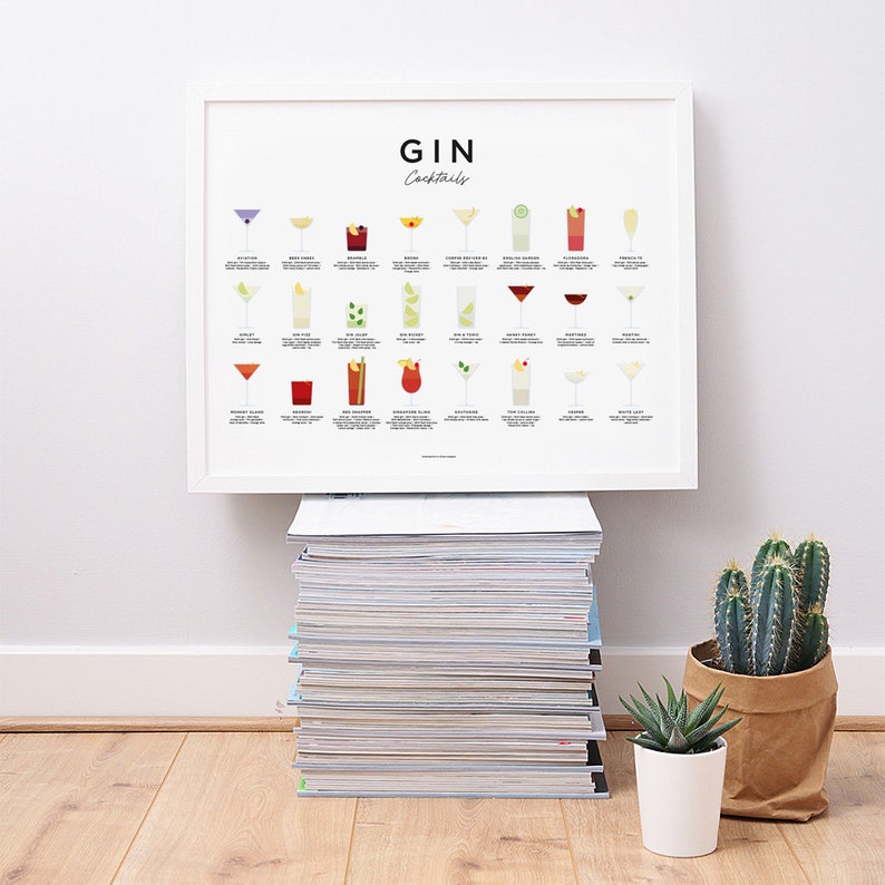 Gin Print Gin Cocktails Poster Cocktail Print Cocktail Etsy UK