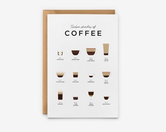 Coffee Greeting Card, Twelve Shades Of Coffee, Coffee Lover Card, Birthday Card, Housewarming Card, But First Coffee, Thank You, Good Luck