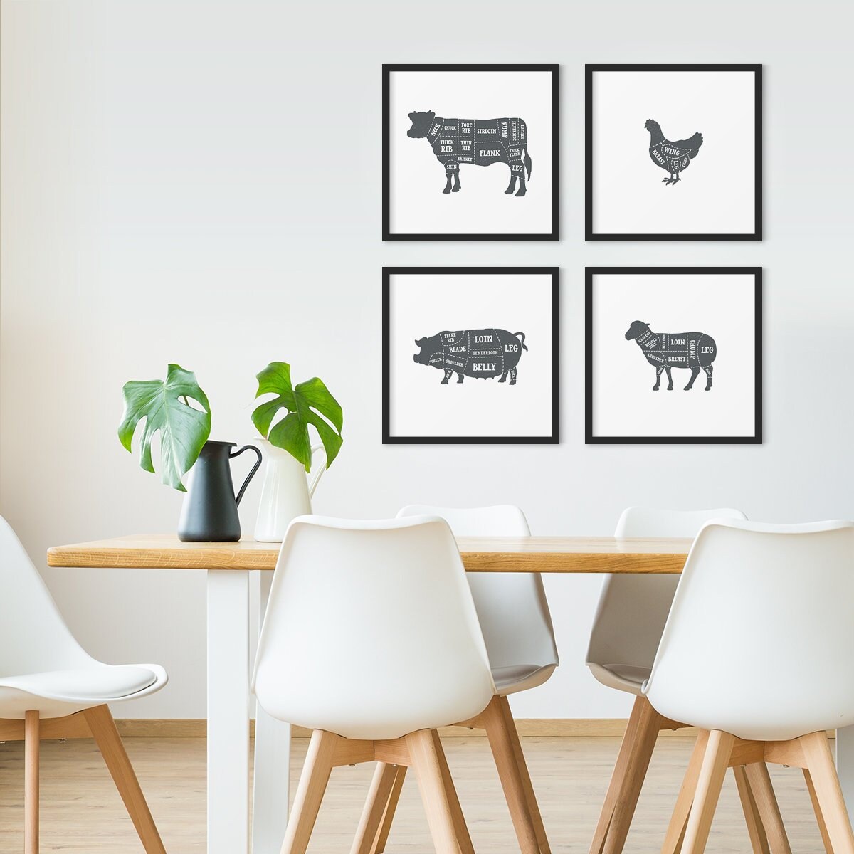 Set of 4 Butcher Prints Butcher Poster Set Butcher Chart Etsy