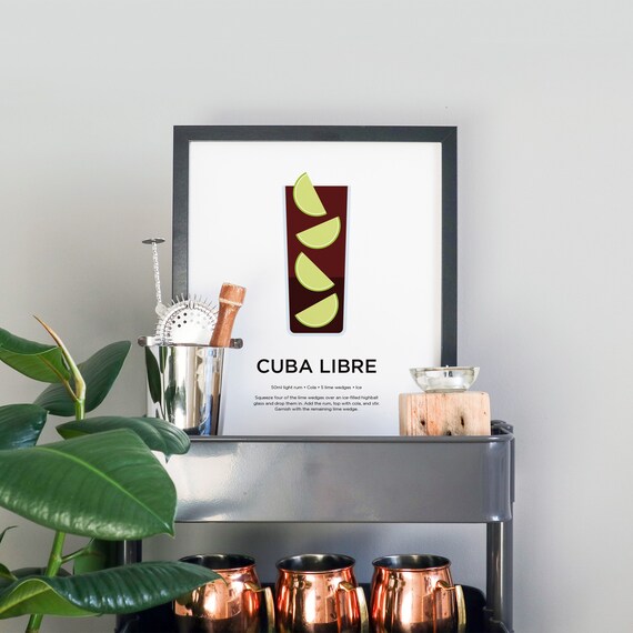 Cuba Libre Cocktail Recipe Art Print Home Decor Wall Art Poster C Cuba Libre Cocktail Recipe Art Print Home Decor Wall Art Poster C