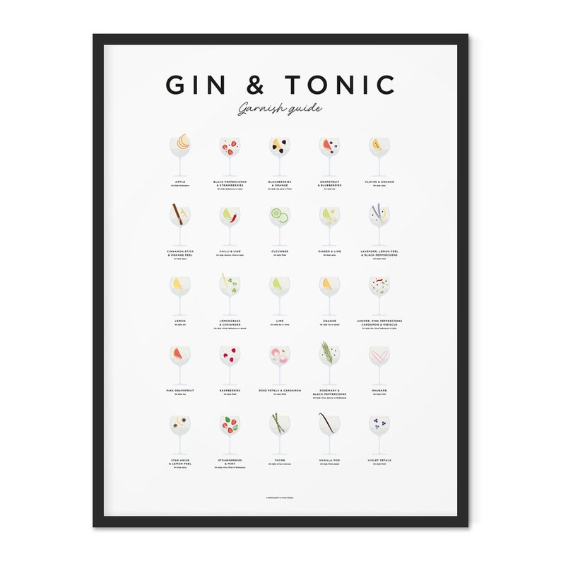Gin & Tonic Print Gin Garnish Guide Gin and Tonic Poster Etsy UK