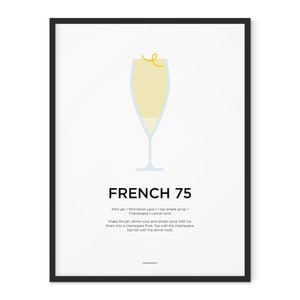 French 75 cocktail print Cocktail art Cocktail recipe | Etsy
