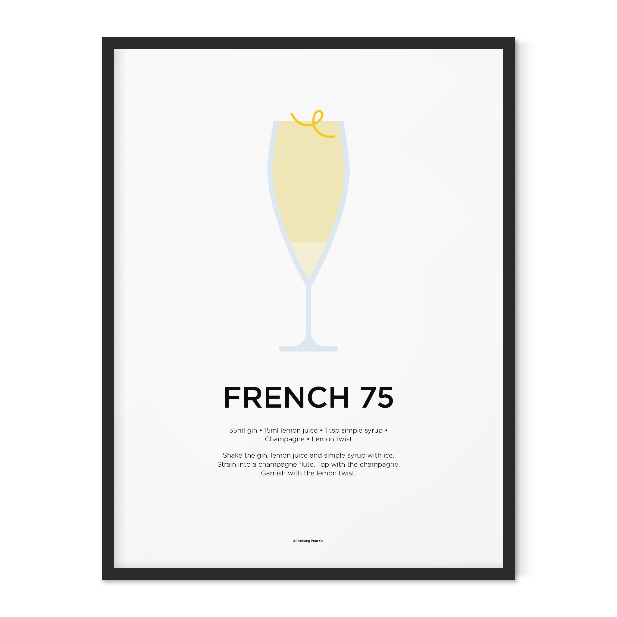 French 75 cocktail print Cocktail art Cocktail recipe | Etsy