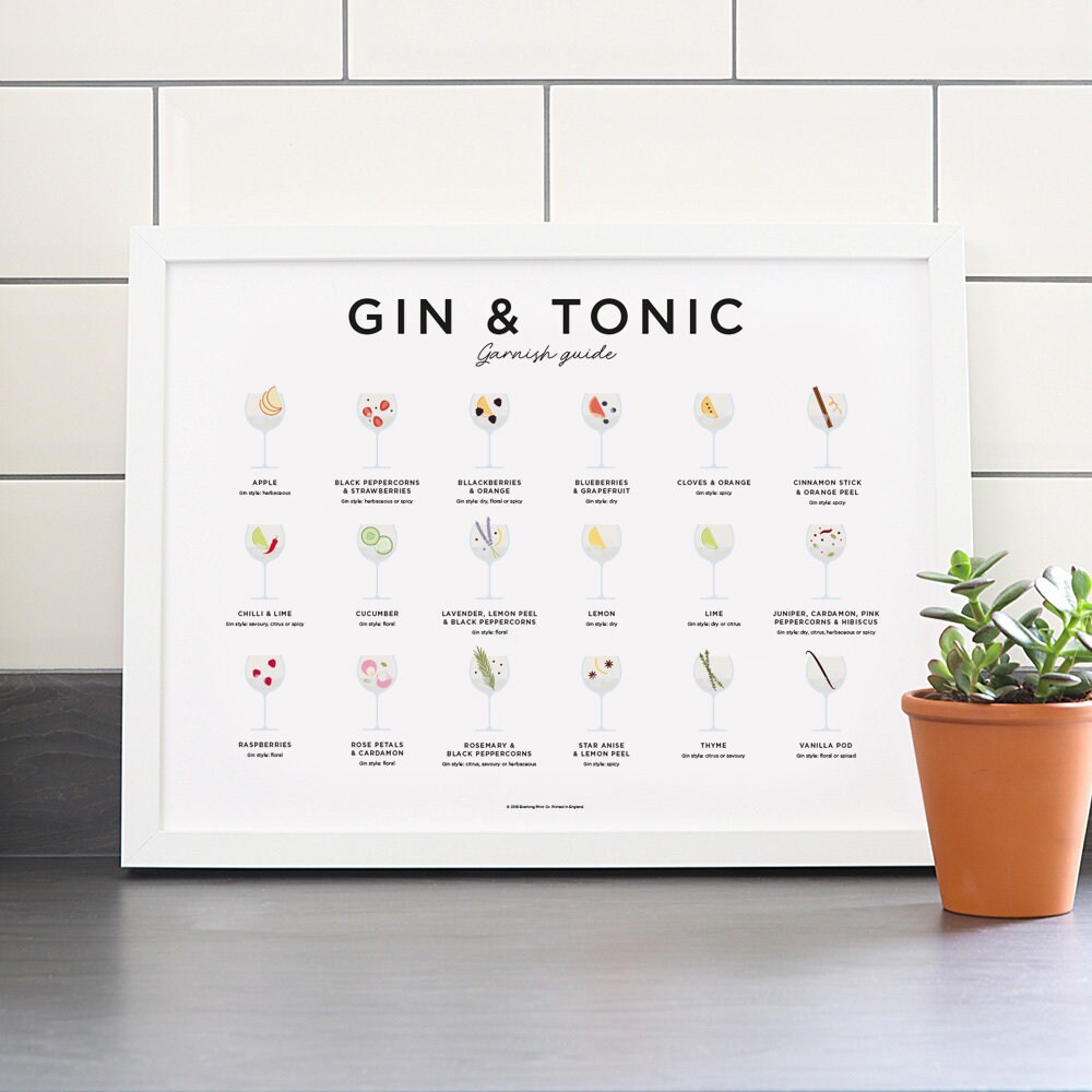 Gin Poster Gin Garnish Guide Gin and Tonic Print Gin Gifts Etsy Australia