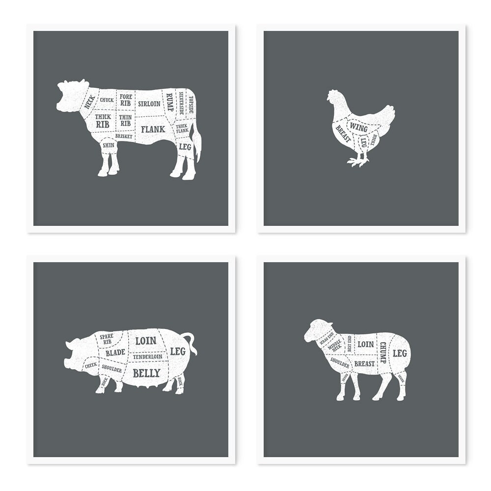 Butcher diagram prints Butcher poster Set of 4 butcher prints Butcher