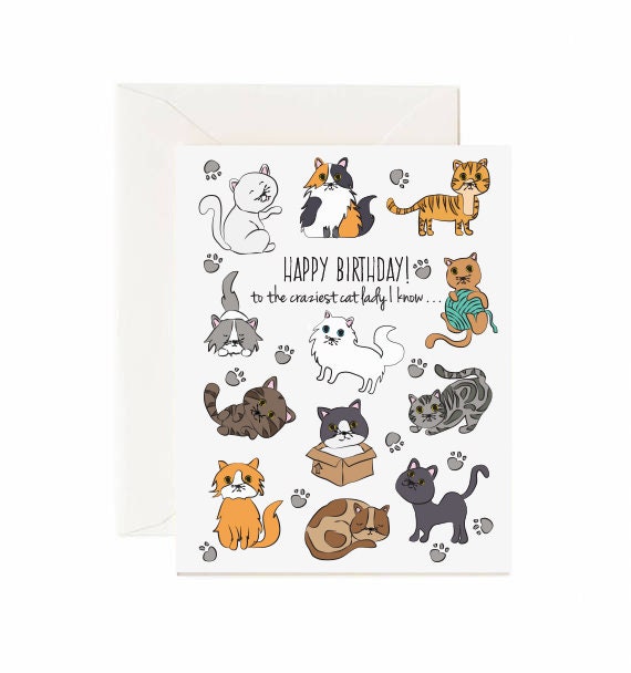 I Gatti Buon Compleanno Alla Signora Gatto Piu Pazza Etsy