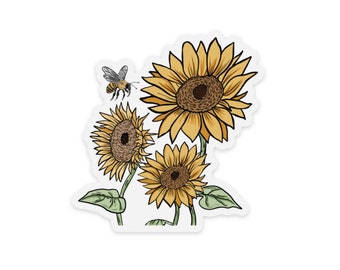 Sunflower W/ Bee Clear Vinyl Sticker