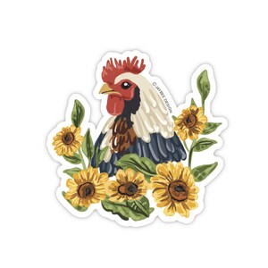 Sticker en vinyle mat poulet avec tournesols