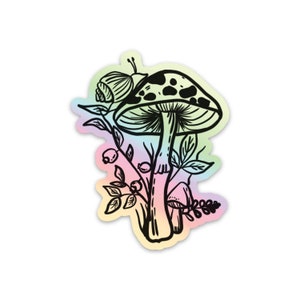 Champignon et escargot - Sticker holographique