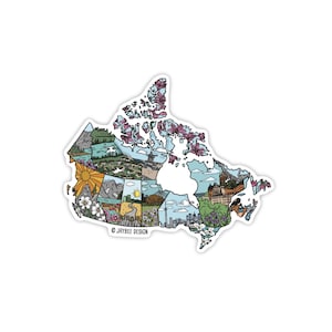Autocollant en vinyle mat carte illustrée du Canada