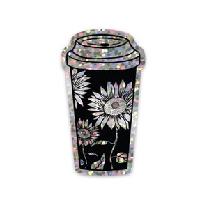 Sticker tournesol tasse à café pailleté
