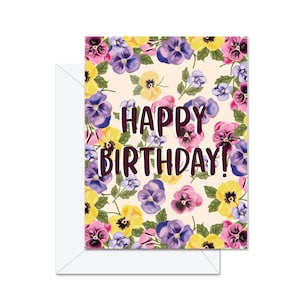 Joyeux anniversaire (pensées florales) - Carte de voeux
