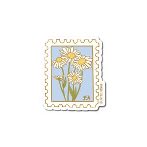 Sticker en vinyle mat timbre-poste marguerite