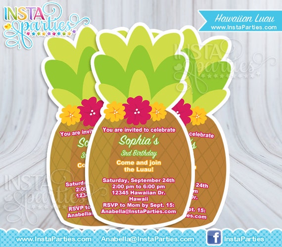Invitaciones Luau Piña Fiesta Hawaiiana Hawaiana Imprimible Etsy