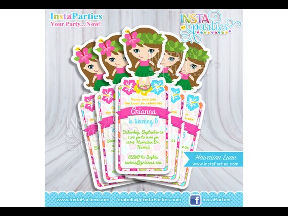 hawaiian luau invitations invitation invites birthday party digital printable unique shape girl cute hawaii princess supplies hawaiian party invitations