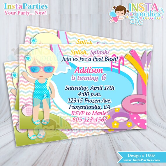 pool party invitations swim birthday girl swimming party etsy swim party invitations