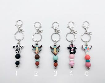 Silicone Bead Mini Keychains | Cow | Western