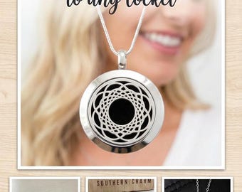 Essential Oil Locket | Add Personalization |Aromatherapy Necklace | Stainless Steel Locket | 25mm | Black Hole