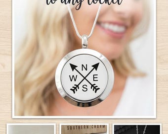 Essential Oil Locket | Add Personalization |Aromatherapy Necklace | Stainless Steel Locket | 25mm | Compass
