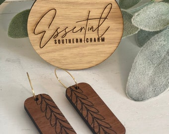 Floral Laser Engraved Dangle Hoop Earrings | Gift for Her | Handmade