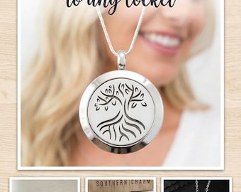 Essential Oil Locket | Add Personalization |Aromatherapy Necklace | Stainless Steel Locket | 25mm | Tree of Life