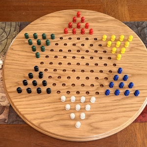Handmade Chinese Checkers Board: Solid Walnut, Oak, or Cherry, Painted Pegs