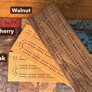 Handmade 2 Track Cribbage Board: Walnut, Cherry, or Oak; Storage for Pegs & Cards; Carved image 3