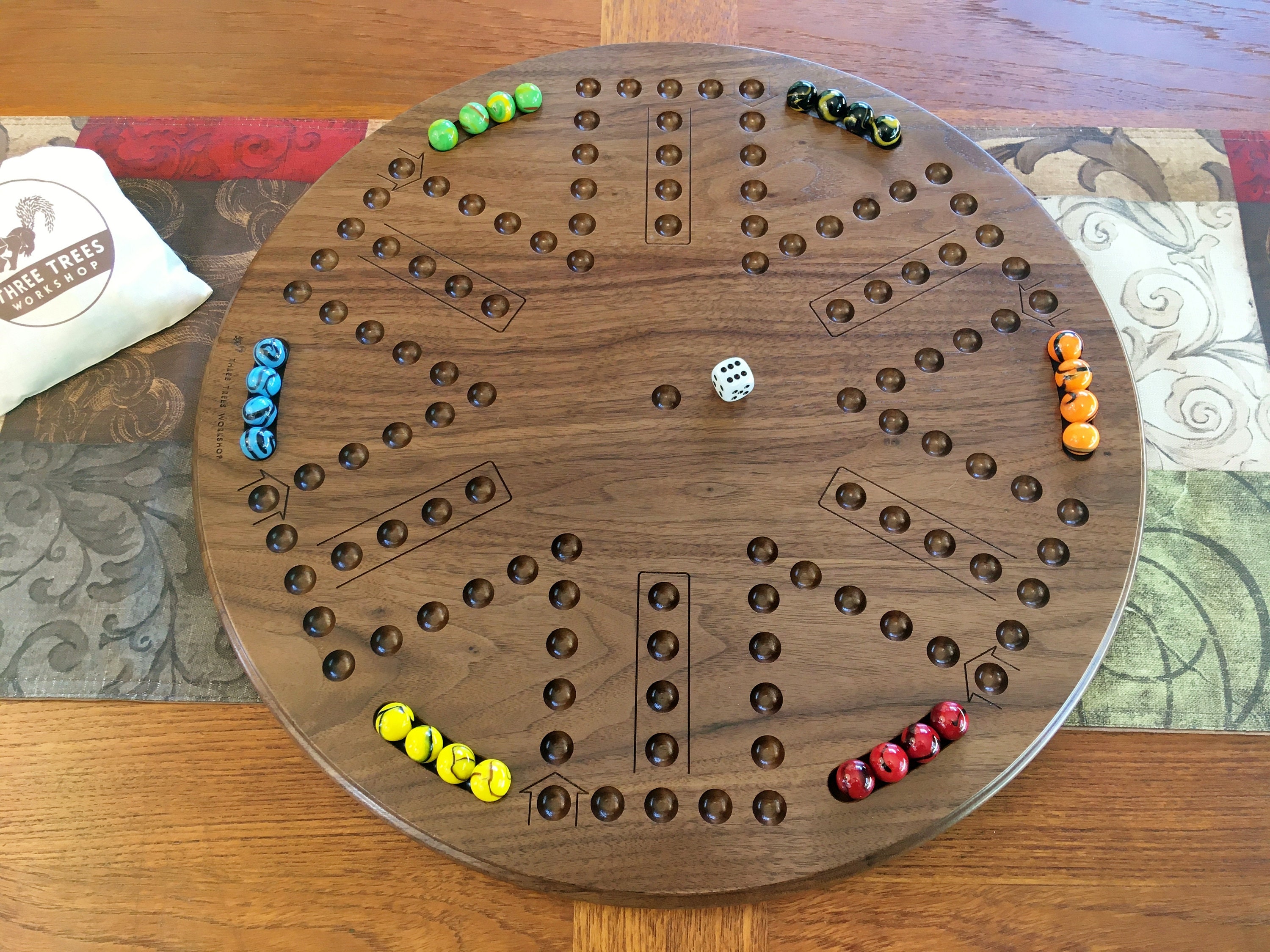 Tournament size wooden chess board with carved border and wooden pieces —  Three Trees Workshop