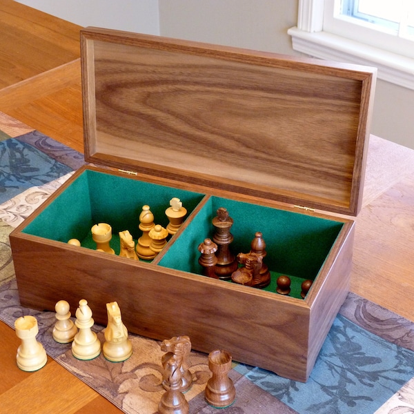 Handmade wooden storage box for chess pieces