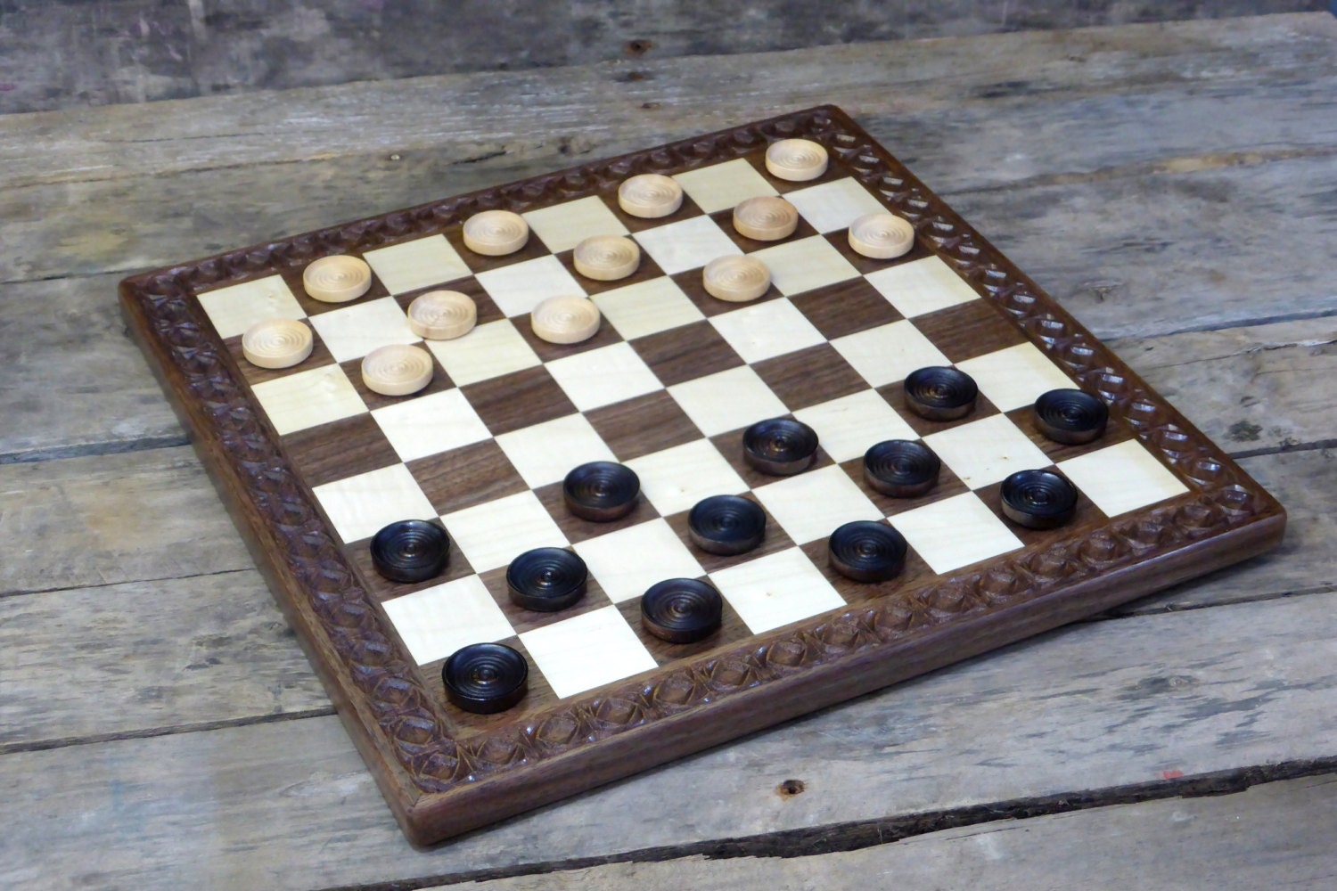 Wooden checkerboard with wooden checkers handmade wooden Etsy