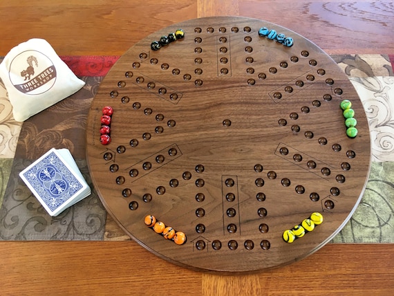 Cards and Marbles Board Game With Fancy Marbles Double Sided Game Board in Solid Walnut Etsy UK