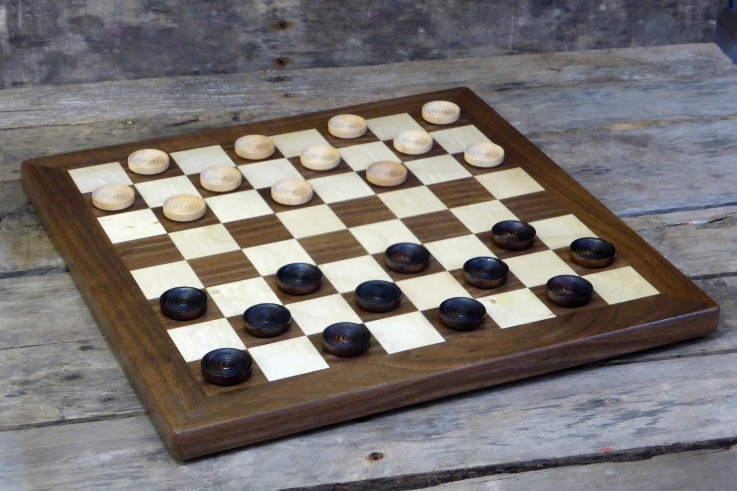 Wooden checkerboard with wooden checkers checkerboard with Etsy