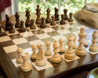 Wooden chess set | walnut board with solid border | walnut and maple chess board