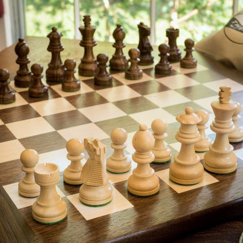 Wooden chess set | walnut board with solid border | walnut and maple chess board