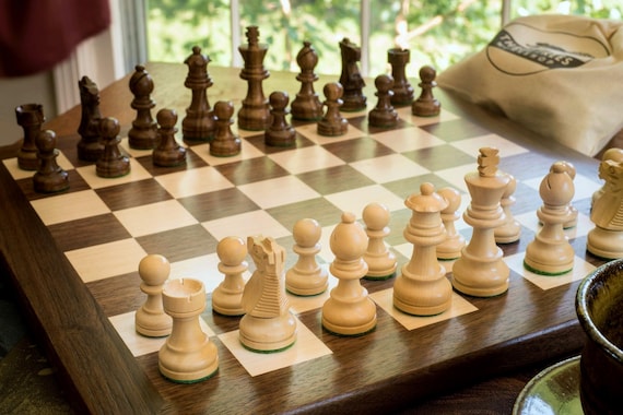 Wooden chess set | wooden chess board with solid walnut border | walnut and maple chess board