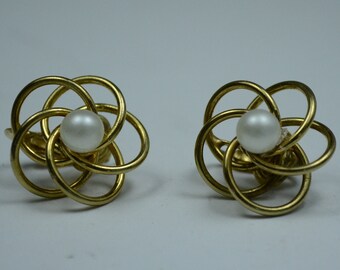 Castlecliff "Atomic" Gold Plated Earrings w/Pearl Centers ca. Early 1950s