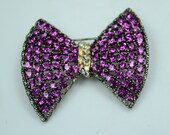 Weiss Bow Pin w Fuschia and AB-coated Glass Stones