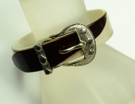 Celluloid Bangle Bracelet with Western Style Silve