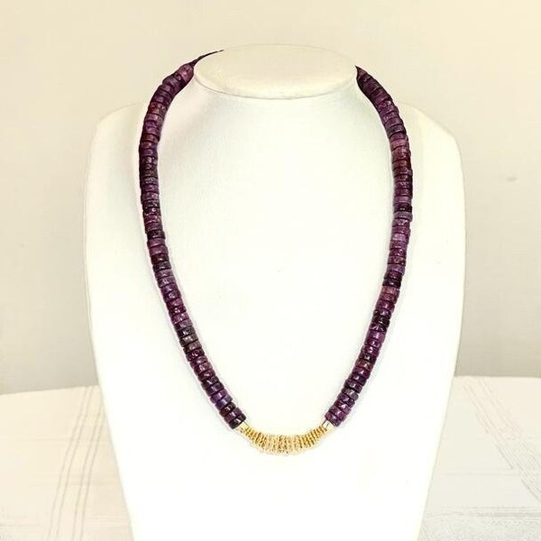 Purple Dyed Heishi Stone Beads Necklaces with  an 18K Gold Plated  Daysies GOLDBAR, and lobster lock.