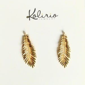 One Zircon Laurel Leaves 18K Gold Plated Earrings. All Gold Earrings !!!