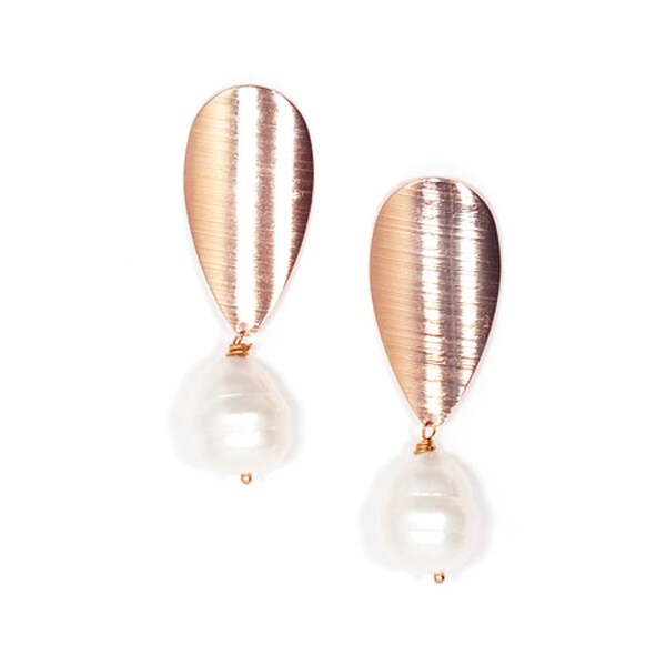 White Baroque Freshwater Pearl, Impressive Unique 18K Gold Filled Earstud Earrings