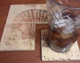 Scallop - Set of 4 Travertine Stone Coasters
