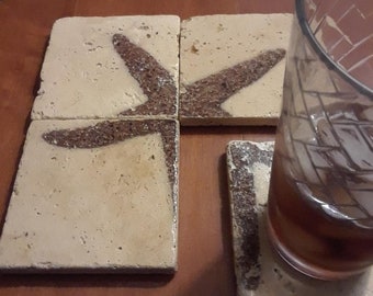 Starfish - Set of 4 Travertine Stone Coasters