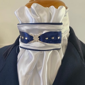 HHD White Satin Dressage Equestrian   Euro Stock Navy or Black & Silver Rhinestones with Swarovski Elements