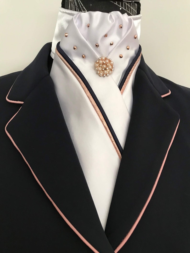 HHD White Custom Dressage Equestrian Stock Tie Navy & Rose Etsy